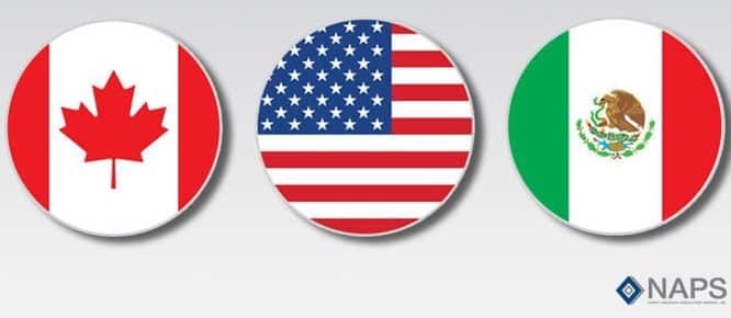 NAFTA: Canada, U.S. and Mexico flags