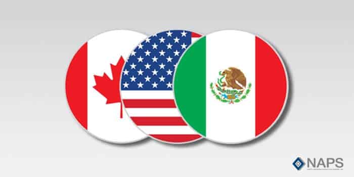 Canada, United States, and Mexico Flags to represent the NAFTA/USMCA Trade Agreement